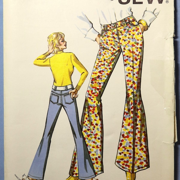 Kwik Sew 407.  Ladies jeans pattern.  Vintage 173 bell bottom hip hugger jeans pattern.  SZ 12-16 Uncut