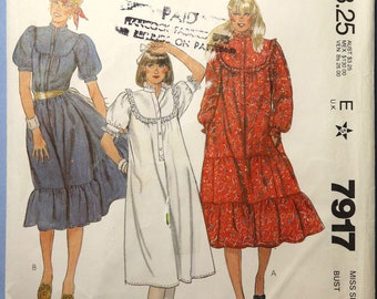 McCall's 7917.  Laura Ashley dress pattern.  Vintage 1982 Laura Ashley tiered pullover prairie style dress pattern.  SZ 8 Uncut