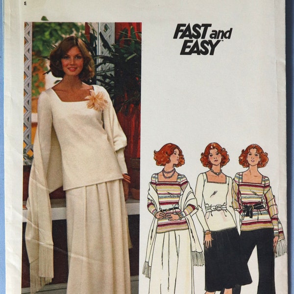 Butterick 4562.  Vintage 1970's evening top, skirt and pants pattern.  Easy sew pull on skirt, square neck top,  Evening wear pattern.
