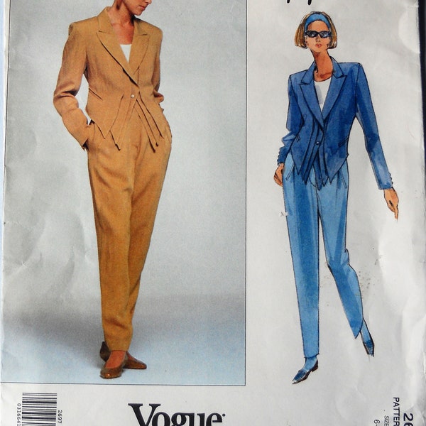Vogue 2697.  Claude Montana jacket and pants pattern.  Vintage 1991 Claude Montana couture pants suit pattern. SZ 6-10. Uncut