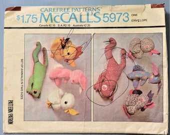 McCall's 5973.  Stuffed animals pattern.   Stuffed frog, chick, bunny and duck animals in two sized pattern.