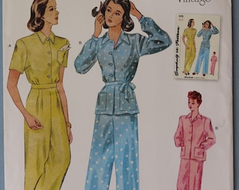 Simplicity 9635.  Retro 1940's lounge top and pants pattern.  1940's pajama top and pants pattern.  SZ 14-22  Uncut