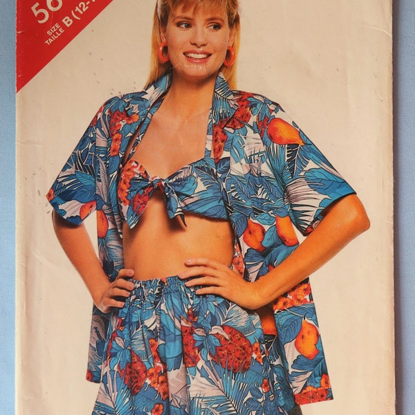 Butterick 5644.  See and Sew 5644.  Misses shirt, shorts and bra top pattern.  Loose fit camp shirt, pull on shorts, bra top. SZ 12-16 Uncut