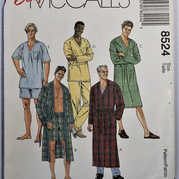 McCall's 8524.  Men's pajamas, nightshirt and robe pattern.  Kimono wrap robe, pull over top, pull on pants, shorts pattern.  SZ S -L. Uncut
