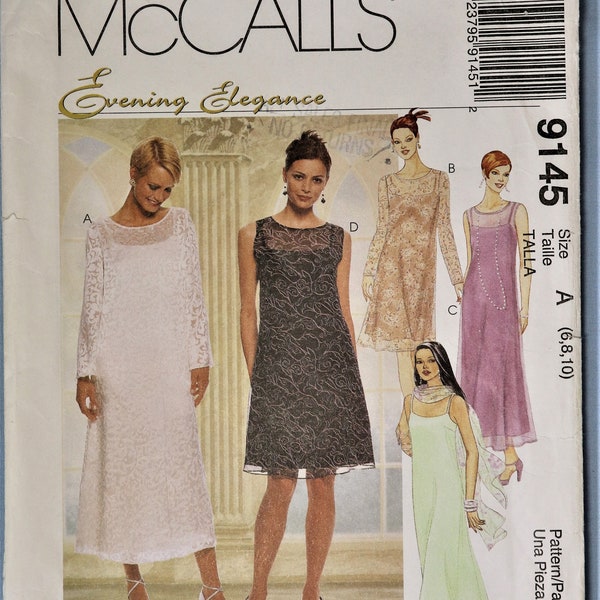 McCall's 9145.  Misses dress pattern.  Evening Elegance slip dress with over dress pattern.  Bridesmaid, prom, party dress. SZ 6-10 Uncut