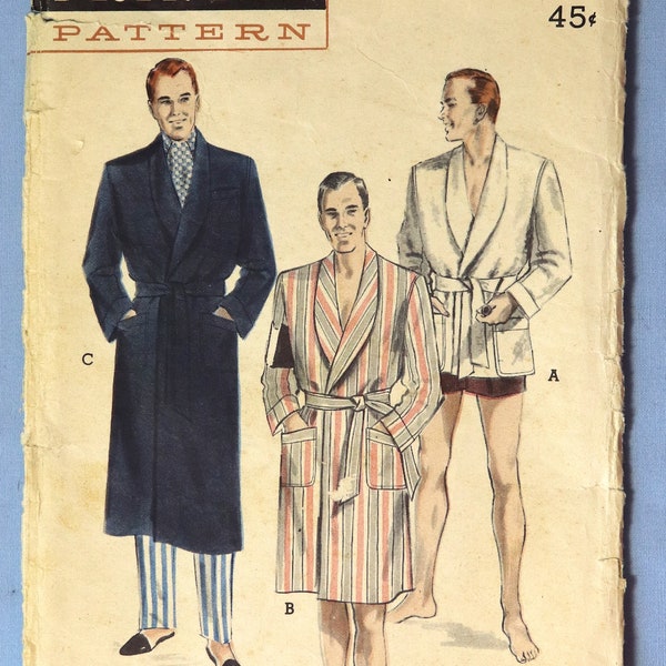 Butterick 5770.  Vintage 1951 men's robe pattern.  Men's Shawl collar lounging robe or beach robe pattern. SZ SMall