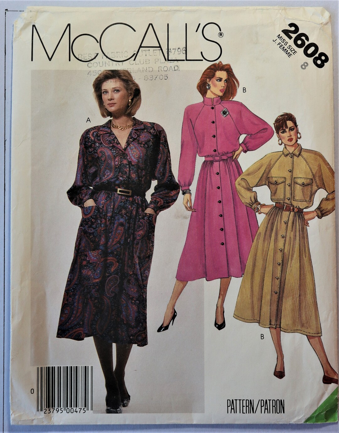 Mccall's 2608. Misses Shirt Dress Pattern. Vintage 1986 Raglan Sleeve ...