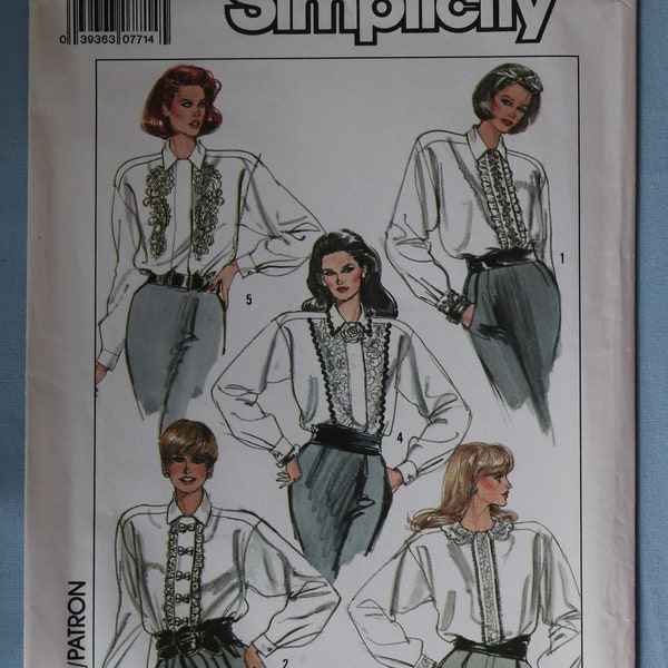 Simplicity 8910.  Misses blouse pattern.  Vintage 1988 dress blouse pattern.  Ruffled long sleeve blouse pattern. SZ 8 uncut