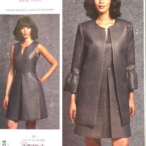 Vogue 1603.  Isaac Mizrahi dress and jacket pattern.  Women fitted A line dress and loose fit lined jacket ensemble pattern. SZ 14-22 Uncut