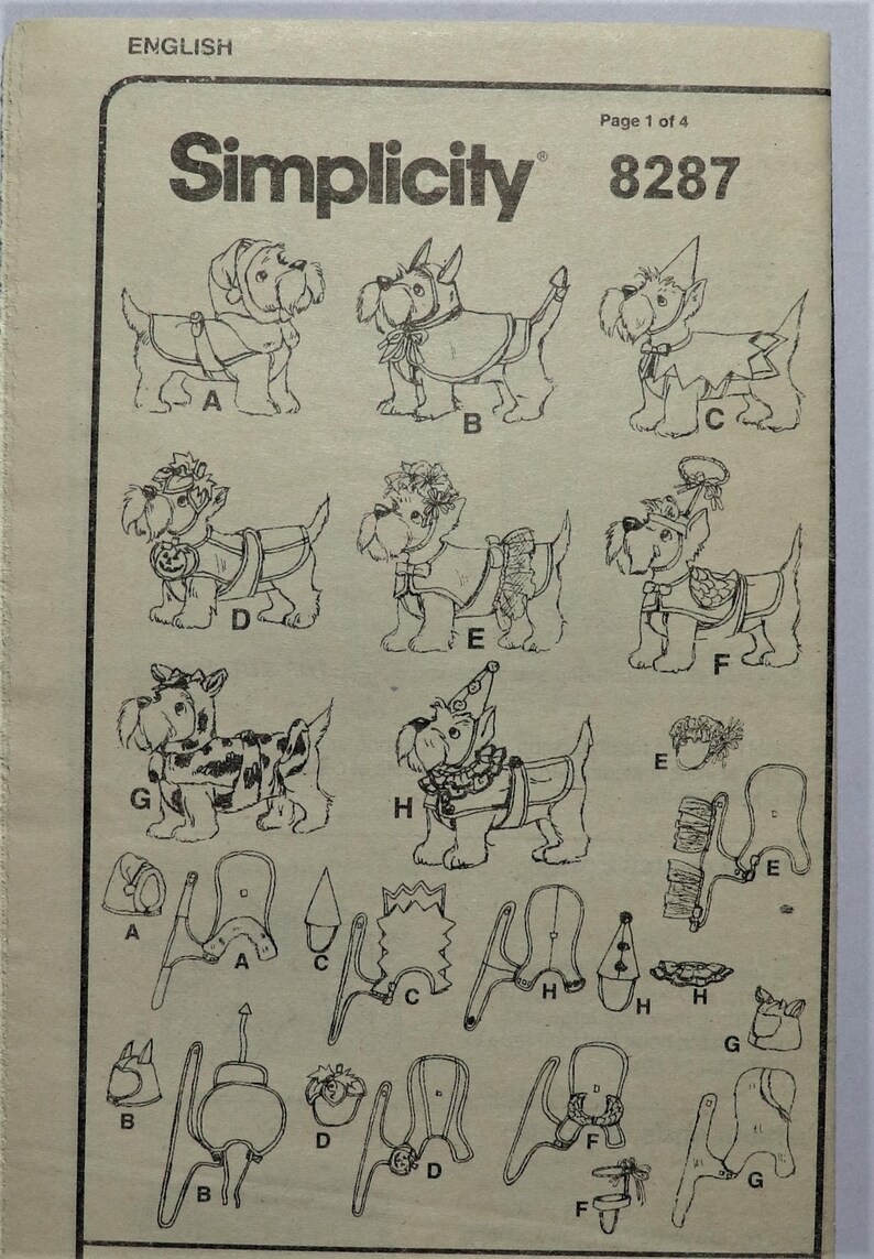 Simplicity 8287. Dog Coats Pattern. Small Dog Costumes Pattern. Dog