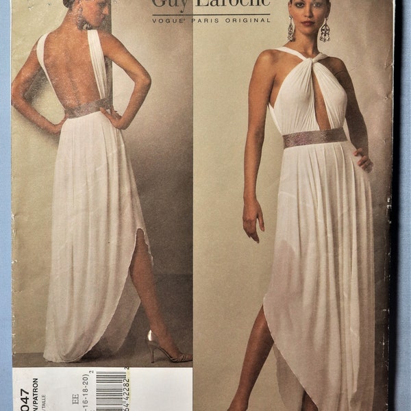 Vogue 1047.  Women's evening gown pattern.  Guy Laroche evening gown pattern.  Couture gown pattern.   SZ 14-20. Uncut