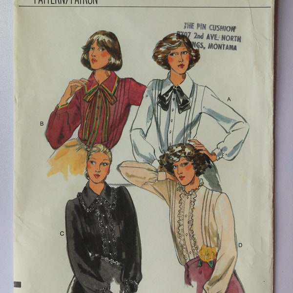 Vogue 9635.  Misses blouse pattern.  Vintage 1970's semi fit pin tuck blouse pattern.  Classic, feminine blouse pattern.  SZ 12 Uncut