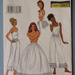 May include: A Butterick 3737 sewing pattern envelope featuring illustrations of four different white undergarment styles, including a full skirt, camisoles, and cropped trousers with lace trim details, labeled with sizes 6 through 24 and a barcode.