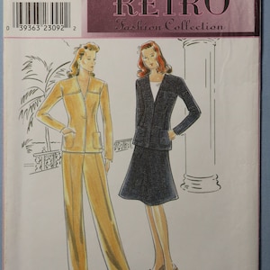 Simplicity 8775. Misses lined fitted jacket, flared skirt and pants pattern.  Retro 1940&#39;s jacket, skirt and pants pattern.  SZ 12-16 Uncut