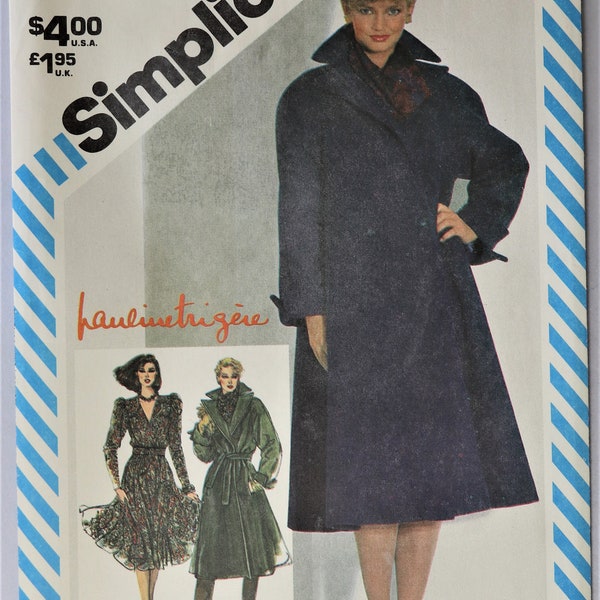 Simplicity 5706.  Misses swing coat and dress pattern.  Vintage 1982 Pauline Trigere couture swing coat and dress pattern.  SZ 12 Uncut