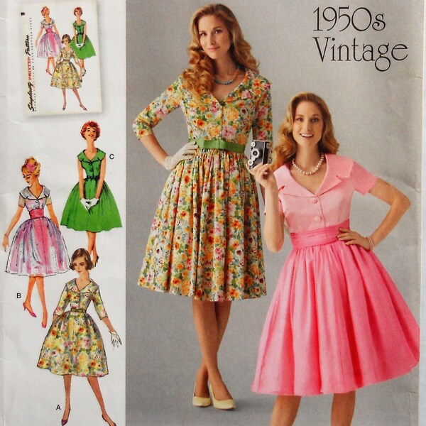 Simplicity 1459.  Misses dress pattern.  Retro 1950s day dress pattern. Vintage   1950's full skirt day dress.  Size 8-16. Uncut