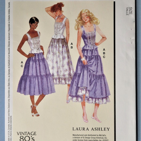 McCall's 8306.  Laura Ashley top and skirt pattern.  Retro 1980s Laura Ashely Camisole top and tiered skirt, petticoat pattern.