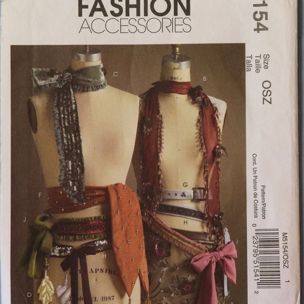 McCall's 5154.  Fashion accessories pattern.  Scarves, Belts, Shimmy and charms pattern.  Uncut