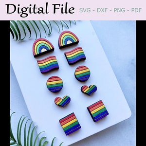 LGBT Pride Stud Earring SVG, Rainbow Flag Jewelry, Fichier de boucles d'oreilles Laser Ready, Fichier numérique, Laser Cut SVG, Fichier pour Glowforge
