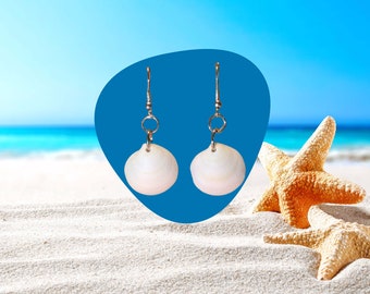 Natural Sea Shell Earrings, Handmade Beach jewelry, Seashell Dangle Errings, Coastal Fashion Accessories