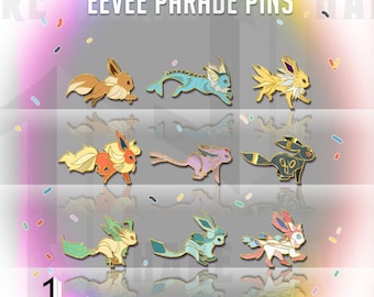 Hard Enamel Pins Eeveelution : Eevee Vaporeon Flareon Jolteon Espeon Umbreon Leafeon Glaceon Slyveon