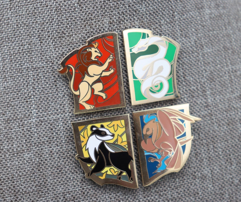 Harry Potter House Crest Hard Enamel Pins Gryffindor Etsy