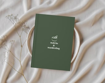Matcha Hardcover Notizbuch, Manifestation Tagebuch, Zielplanung, Green Tea Latte Geschenk, Grün gefüttertes Buch