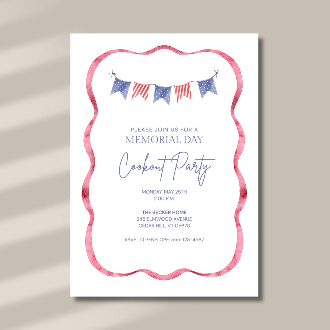 Memorial Day Cookout Invitation, BBQ Party Template, Patriotic Party ...