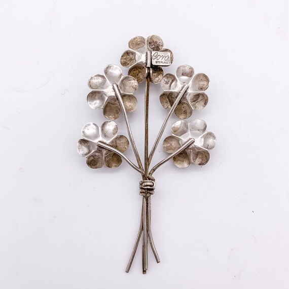 1940s Coro Sterling Silver 5-Rose Floral Brooch - image 3