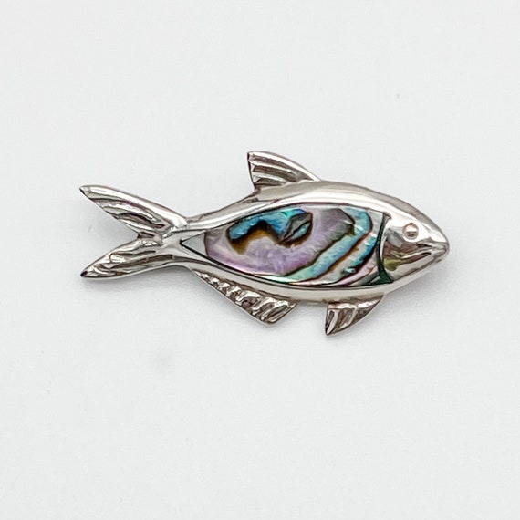 Alpaca Silver and Abalone Mexican Fish Pin/1970s - image 2