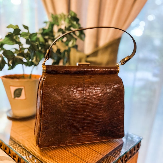 Upcycled 1950s Lesco Brown Alligator Purse - image 1