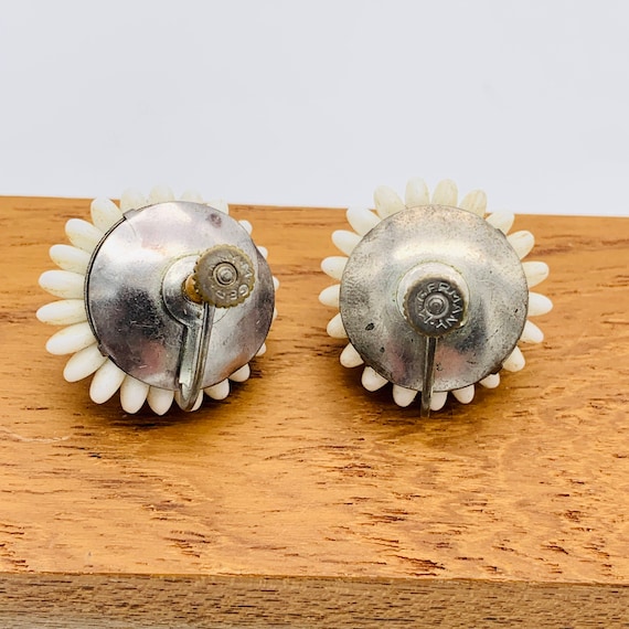 White Beaded Screw Back Earrings/"M" Germany/1940… - image 3
