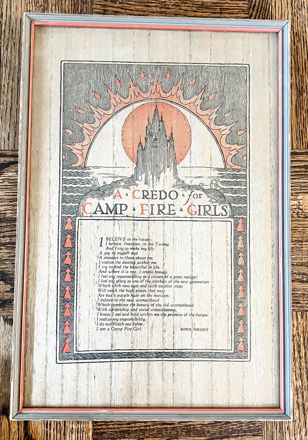 Framed 1920s "a Credo for Campfire Girls" Print: Rowe Wright - Etsy