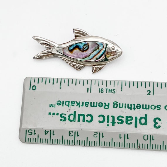 Alpaca Silver and Abalone Mexican Fish Pin/1970s - image 8