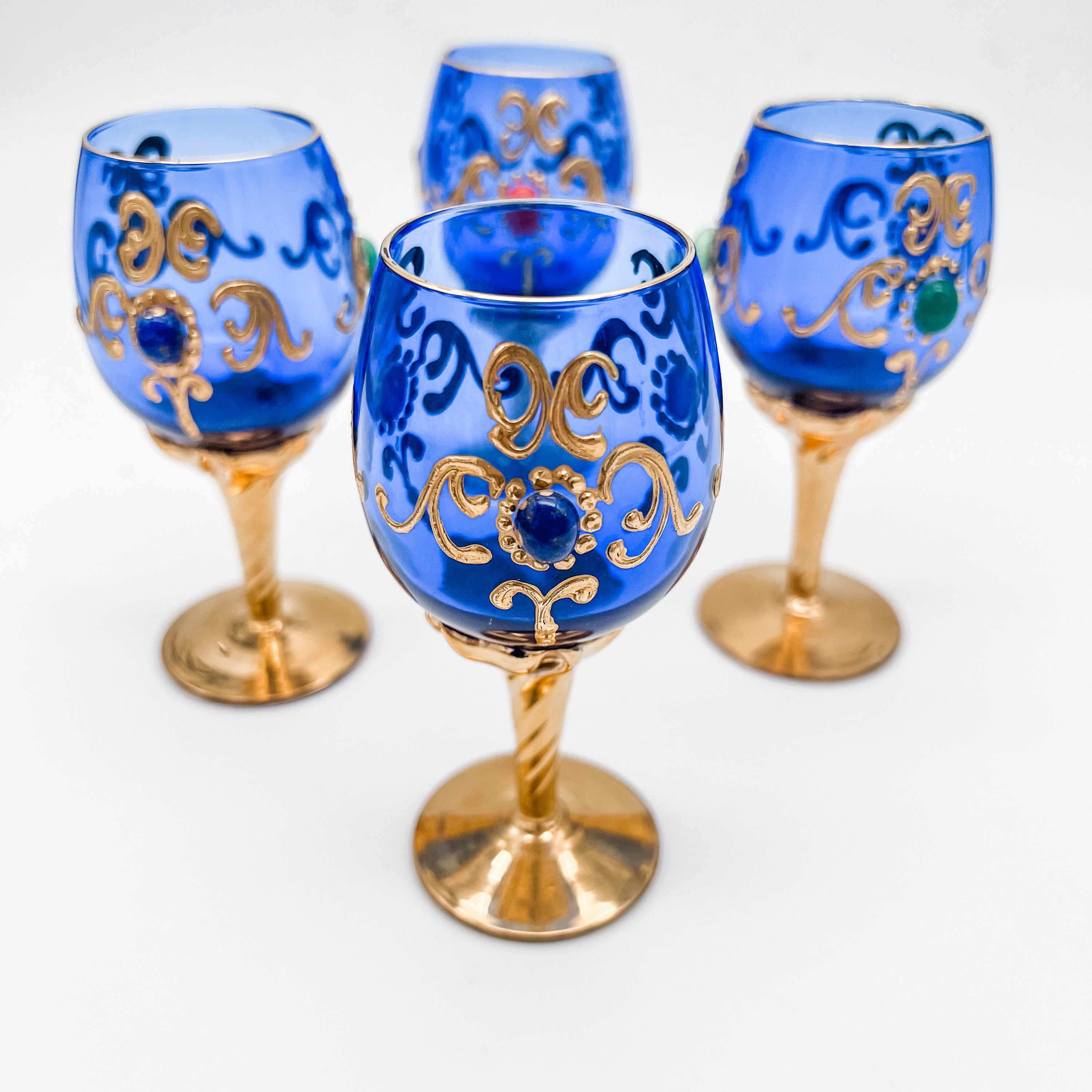 Italian Florentine Cordial or Sherry Glasses/blue Glass Etsy