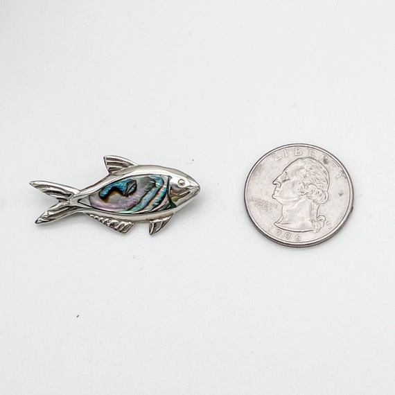 Alpaca Silver and Abalone Mexican Fish Pin/1970s - image 7