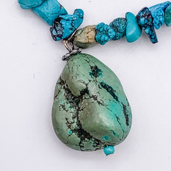 Chunky Natural Turquoise Pendant Necklace/Boho/So… - image 2