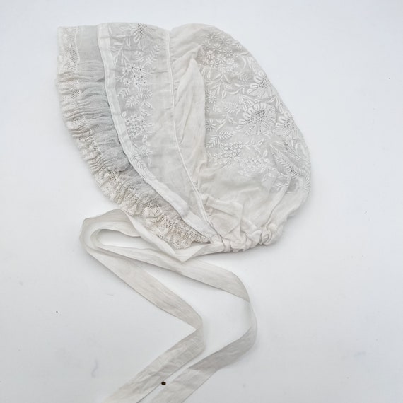 Antique Edwardian Era Baby Bonnet/Cotton Voile an… - image 2