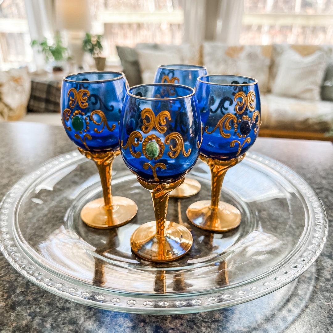 Italian Florentine Cordial or Sherry Glasses/blue Glass Etsy