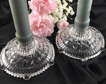 Pressed Glass Candle Holders c1960s