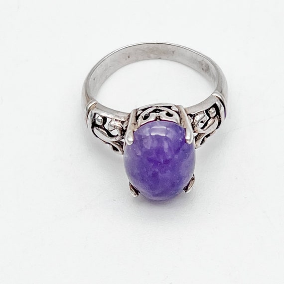 Amethyst Cabochon and Sterling Silver Vintage Rin… - image 2