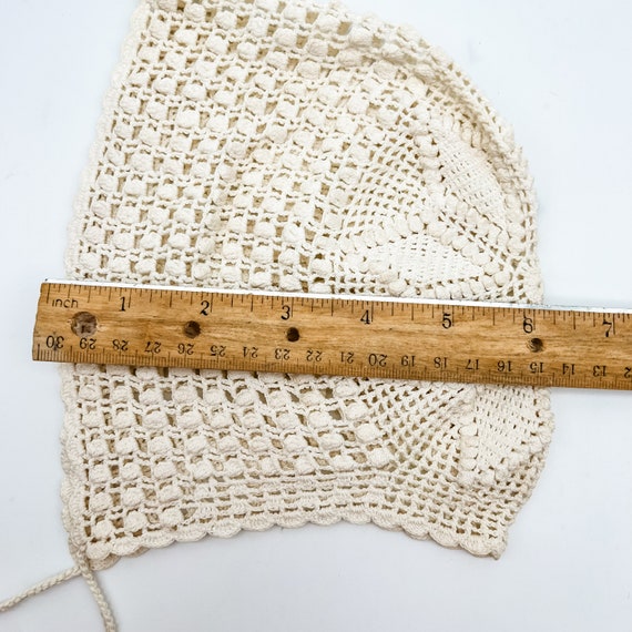 Hand Filet Crocheted Ecru Cotton Baby Bonnet/Hat/… - image 8