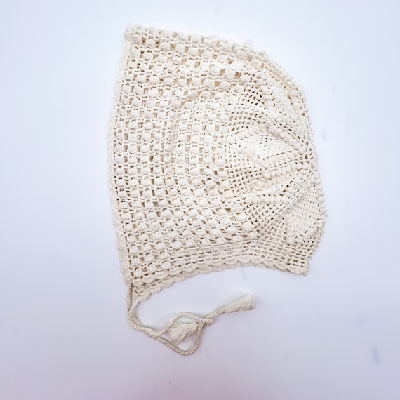 Hand Filet Crocheted Ecru Cotton Baby Bonnet/Hat/… - image 2