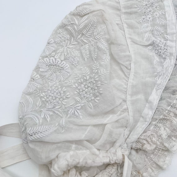 Antique Edwardian Era Baby Bonnet/Cotton Voile an… - image 5