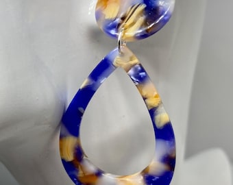 Blue orange acrylic  resin  teardrop earrings   Boho Trendy Womens gift