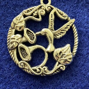 Round Antique Silver Hummingbird Charm 2 PCS