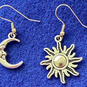 Antique Silver Sun and Moon earrings Boho Trendy Women’s gift