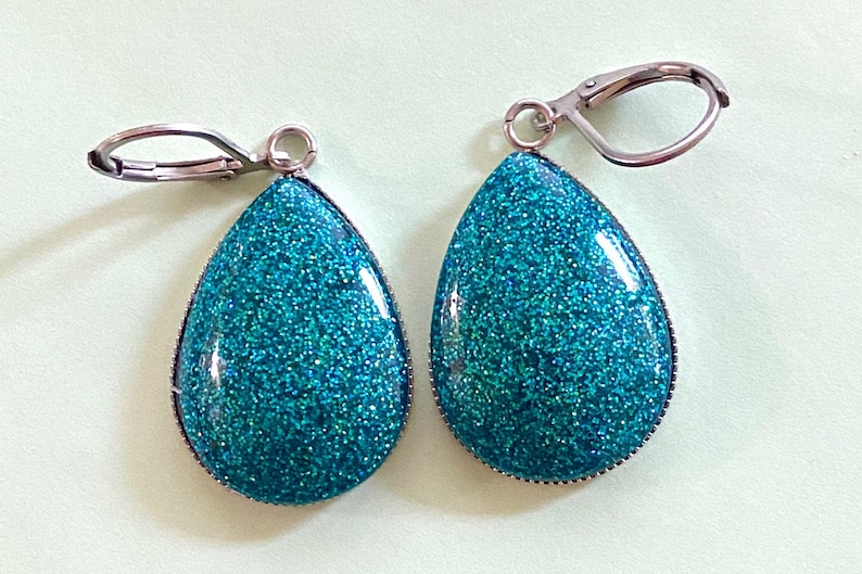 Holographic Turquoise teardrop earrings