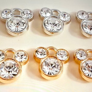 10 PCS Rhinestone charm jewelry making supplies Mouse ears Silver and gold