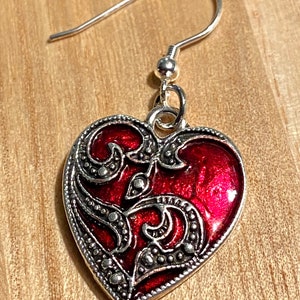 Gothic style Red Enameled Heart Earrings Hypoallergenic
